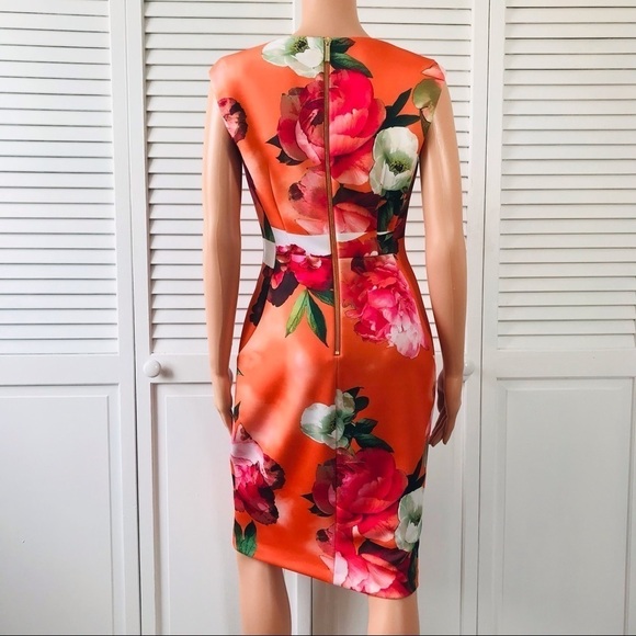 CALVIN KLEIN Orange Floral Sheath Sleeveless Dress Size Petite - Picture 8 of 8